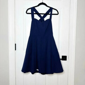 LAUREN JAMES Size M‎ Livingston Dress Navy Seersucker Back Bow Preppy